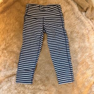 Athleta Blue and White Stripe Crop Yoga Pants